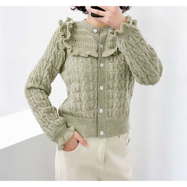 os2020 autumn and winter new two color baby collar wool lotus leaf sleeve twist fashion loose knit cardigan, White;black
os2020 autumn and winter new two color baby collar wool lotus leaf sleeve twist fashion loose knit cardigan, White;black