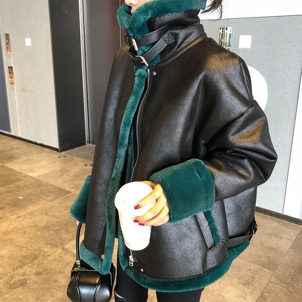 winter bomber jacket women new stitched lamb fur motorcycle overcoats fashion outerwear women leather jacket winter coats 201020, Black
winter bomber jacket women new stitched lamb fur motorcycle overcoats fashion outerwear women leather jacket winter coats 201020, Black