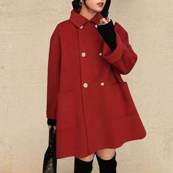 autumn coat plus size wool pockets turn-down collar loose fall clothes for women coats and jackets abrigos mujer invierno 2020, Black 
autumn coat plus size wool pockets turn-down collar loose fall clothes for women coats and jackets abrigos mujer invierno 2020, Black
