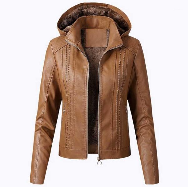 women's leather & faux 2021 arrival autumn winter pu coat women fashion hooded collar velvet keep warm short women's jacket1, Black
women's leather & faux 2021 arrival autumn winter pu coat women fashion hooded collar velvet keep warm short women's jacket1, Black