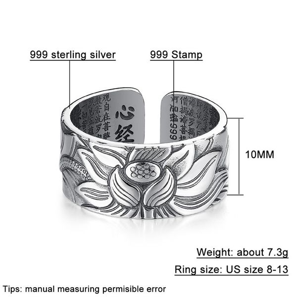 v.ya 100% real 999 pure silver jewelry lotus flower open ring for men male fashion size buddhistic heart sutra rings gifts q1219, Golden;silver
v.ya 100% real 999 pure silver jewelry lotus flower open ring for men male fashion size buddhistic heart sutra rings gifts q1219, Golden;silver