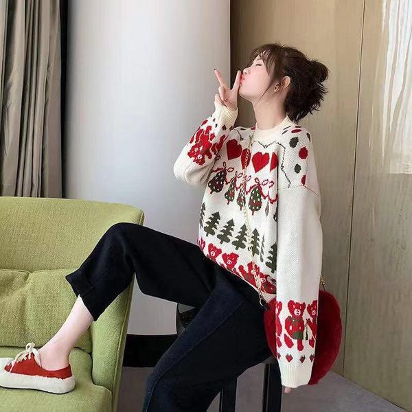 women's sweaters 2021 christmas family dress bear love jacquard sweater super soft warm t-shirt angora with round neck pullover for wom, White;black
women's sweaters 2021 christmas family dress bear love jacquard sweater super soft warm t-shirt angora with round neck pullover for wom, White;black