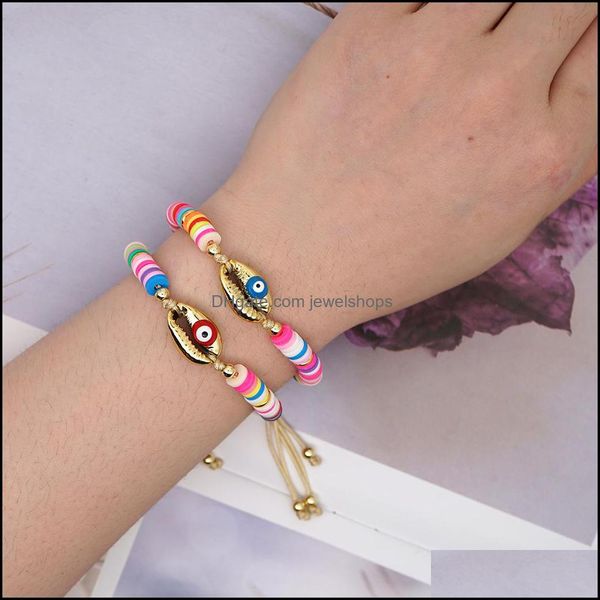 charm bracelets jewelry gold plated seashell psera boho colorf devil eyes adjustable polymer clay vinyl heishi beads drop delivery 2021 qjkn, Golden;silver 
charm bracelets jewelry gold plated seashell psera boho colorf devil eyes adjustable polymer clay vinyl heishi beads drop delivery 2021 qjkn, Golden;silver