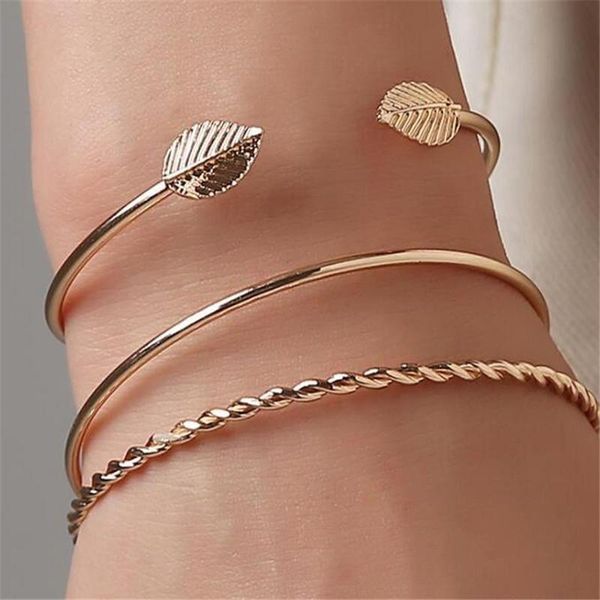 tennis 3 piece/set leaves geometric open bracelet party gold for women accessories european and american jewelry, Golden;silver
tennis 3 piece/set leaves geometric open bracelet party gold for women accessories european and american jewelry, Golden;silver