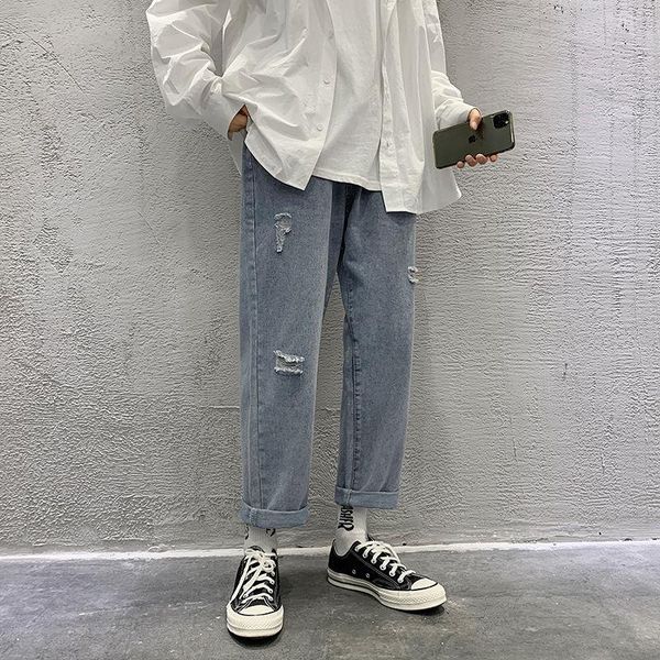 men's jeans 2021 spring and autumn ripped nine-point loose feet slim beggar harlan casual pants, Blue
men's jeans 2021 spring and autumn ripped nine-point loose feet slim beggar harlan casual pants, Blue