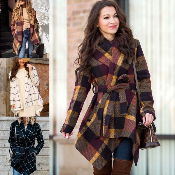 women's fashion lapel plaid loose thick warm woolen long-sleeved coat with waist belt, Black
women's fashion lapel plaid loose thick warm woolen long-sleeved coat with waist belt, Black