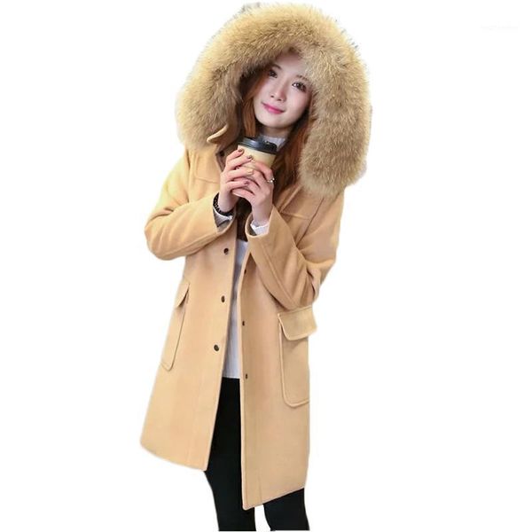 korean female woolen coat 2020 autumn and winter slim hooded keep warm big fur collar woolen jacket ms long thicken wool coat1, Black
korean female woolen coat 2020 autumn and winter slim hooded keep warm big fur collar woolen jacket ms long thicken wool coat1, Black