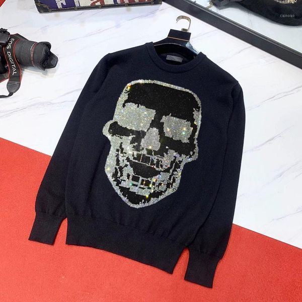 new harajuku black and white knitted men's sweater round neck warm rhinestone skull loose large size1, White;black
new harajuku black and white knitted men's sweater round neck warm rhinestone skull loose large size1, White;black
