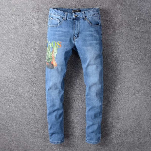 autumn new fashion old blue print stretch slim fit jeans men's stickers jeans 
autumn new fashion old blue print stretch slim fit jeans men's stickers jeans