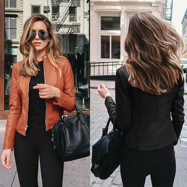 new fashion long sleeve pu jacket spring autumn women faux leather jackets ladies solid zipper coat female casual outwear, Black
new fashion long sleeve pu jacket spring autumn women faux leather jackets ladies solid zipper coat female casual outwear, Black