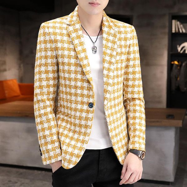 men's casual suit hair stylist plaid trend slim small suit youth korean style handsome single jacket jacket, White;black
men's casual suit hair stylist plaid trend slim small suit youth korean style handsome single jacket jacket, White;black