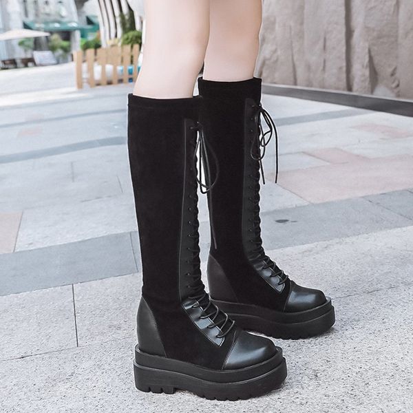 boots 2021 autumn winter women chunky knee high height increasing thick sole long female lace up platform booties, Black
boots 2021 autumn winter women chunky knee high height increasing thick sole long female lace up platform booties, Black