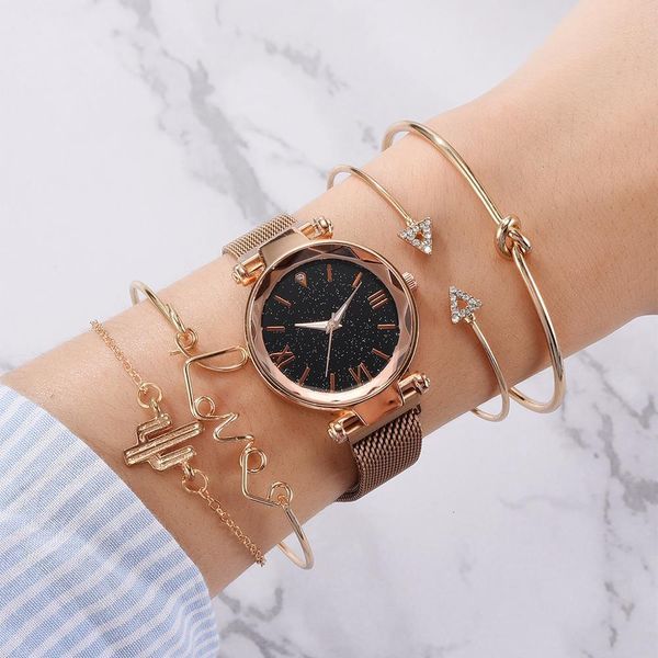 bracelet watch set luxury women watches magnetic starry sky female clock quartz wristwatch fashion ladies wrist watch 5pcs set, Slivery;brown
bracelet watch set luxury women watches magnetic starry sky female clock quartz wristwatch fashion ladies wrist watch 5pcs set, Slivery;brown