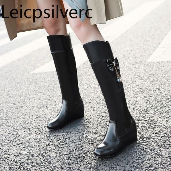 boots women's winter fashion round head butterfly knot internal increase mid heel high tube shoes plus size 33-431, Black
boots women's winter fashion round head butterfly knot internal increase mid heel high tube shoes plus size 33-431, Black