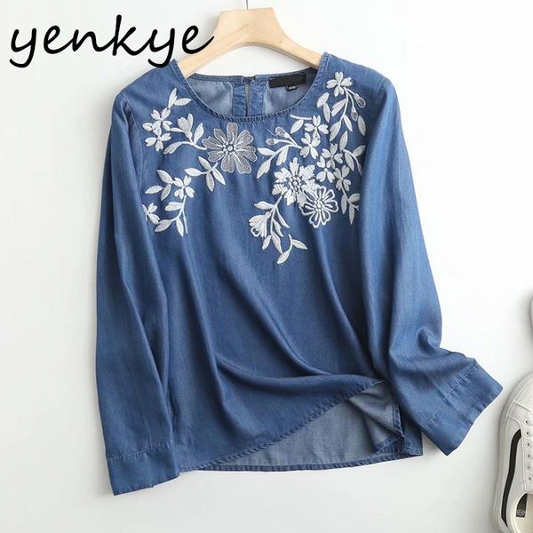 yenkye floral embroidery vintage blue denim blouse women o neck long sleeve casual loose summer plus size blusas, White
yenkye floral embroidery vintage blue denim blouse women o neck long sleeve casual loose summer plus size blusas, White