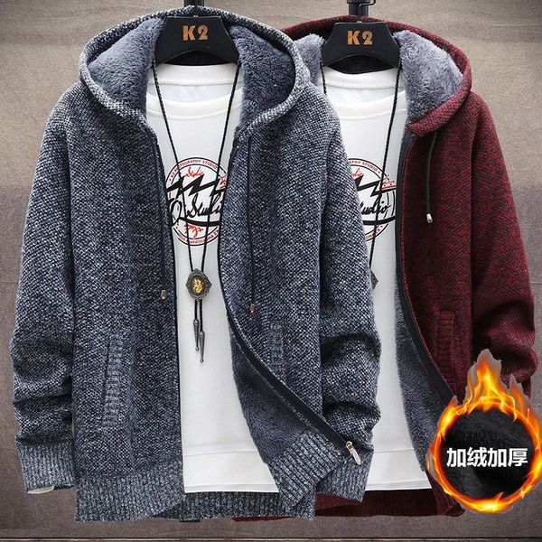 plus velvet padded autumn and winter men's cardigan stand neck hooded sweater thick style wool coat, White;black
plus velvet padded autumn and winter men's cardigan stand neck hooded sweater thick style wool coat, White;black
