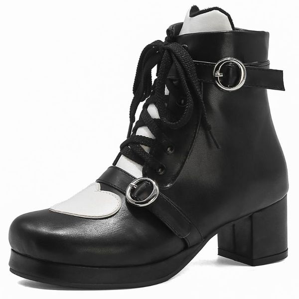 boots 2021 sweet female rubber sole lace-up square med heel ankle buckles big size 30-48, Black
boots 2021 sweet female rubber sole lace-up square med heel ankle buckles big size 30-48, Black