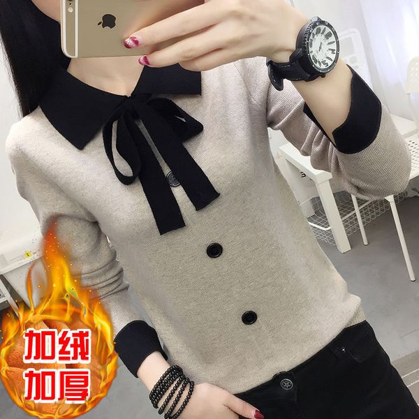 plush thickened autumn and winter new baby collar bow pullover sweater long sleeve loose knit bottomed shirt woman
plush thickened autumn and winter new baby collar bow pullover sweater long sleeve loose knit bottomed shirt woman