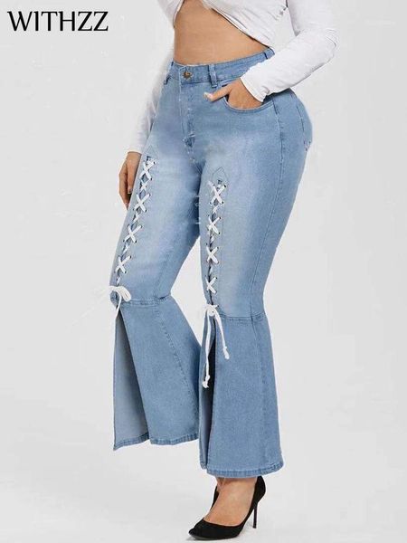 withzz women's plus size 5xl fashion bandage denim flared wide leg pants jeans1, Blue
withzz women's plus size 5xl fashion bandage denim flared wide leg pants jeans1, Blue
