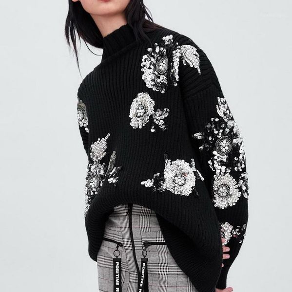 autumn women black sweater 2019 new fashion turtleneck shiny sequins floral modern lady loose fall pullover1, White;black
autumn women black sweater 2019 new fashion turtleneck shiny sequins floral modern lady loose fall pullover1, White;black