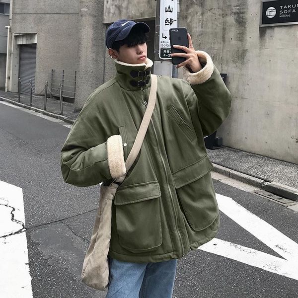 men's down & parkas winter lambskin jacket men's warm thick fashion parka men solid color casual big pocket coat man wild loose co, Black
men's down & parkas winter lambskin jacket men's warm thick fashion parka men solid color casual big pocket coat man wild loose co, Black