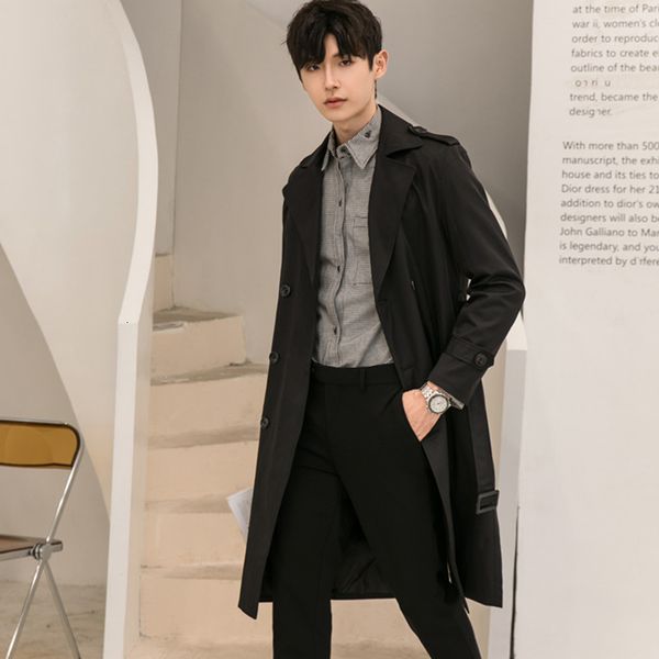 new classic windbreaker long korean loose casual double row british trend handsome men's coat, Tan;black
new classic windbreaker long korean loose casual double row british trend handsome men's coat, Tan;black