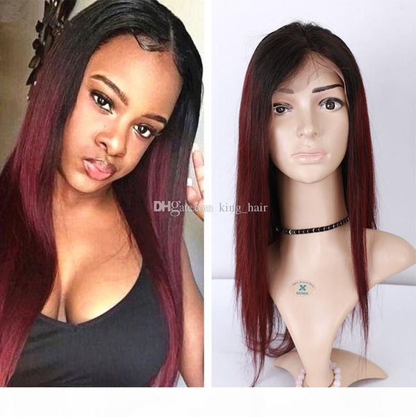 dark root virgin hair lace front wig #1b 99j ombre hair wig silky straight 2 tone full lace wig with baby hair, Black;brown
dark root virgin hair lace front wig #1b 99j ombre hair wig silky straight 2 tone full lace wig with baby hair, Black;brown