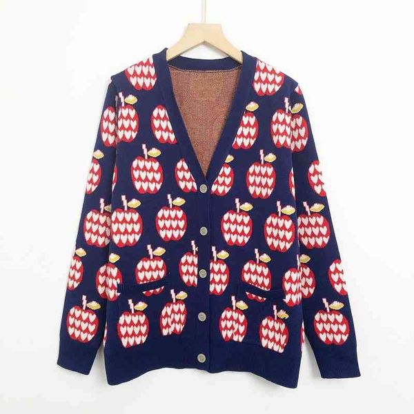 2022 factory wholesale new g autumn winter apple jacquard knitted cardigan jacket women's loose sweater exclusive, White;black
2022 factory wholesale new g autumn winter apple jacquard knitted cardigan jacket women's loose sweater exclusive, White;black