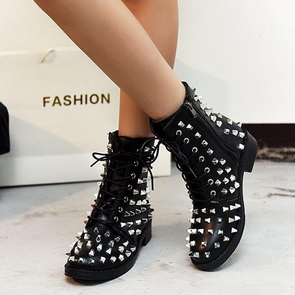 women's rivet leather ankle boots 2020 woman lace up motorcycle boots ladies zip low heels female pumps woman shoes plus size, Black
women's rivet leather ankle boots 2020 woman lace up motorcycle boots ladies zip low heels female pumps woman shoes plus size, Black