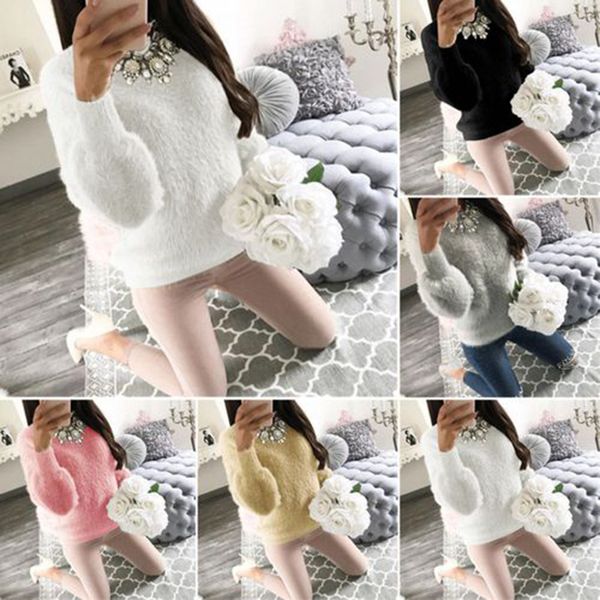 winter warm women o-neck pure color casual long sleeve faux fur sweaters, White;black
winter warm women o-neck pure color casual long sleeve faux fur sweaters, White;black