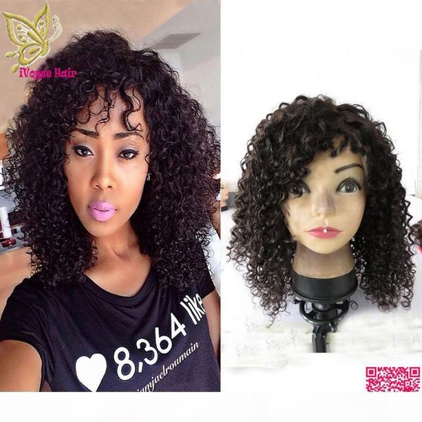 peruvian human hair lace front wigs curly unprocessed human hair full lace wigs kinky curly for black women, Black;brown