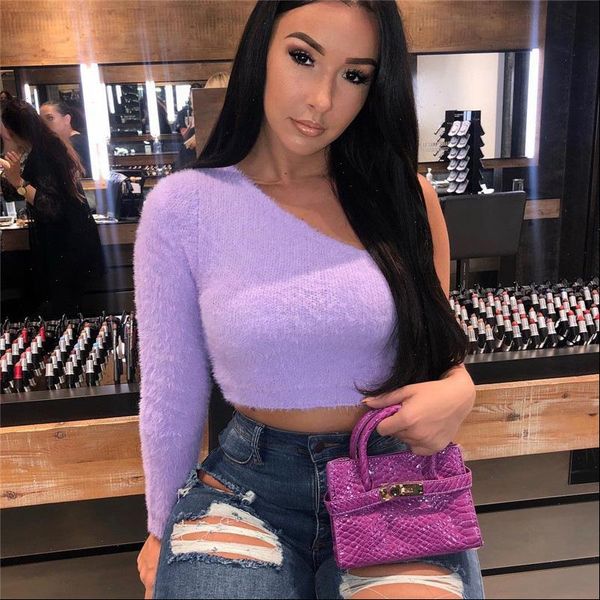 2021 autumn winter sweater womens irregular one shoulder fur tight short thick sweater jumper soft warm pull femme, White;black
2021 autumn winter sweater womens irregular one shoulder fur tight short thick sweater jumper soft warm pull femme, White;black