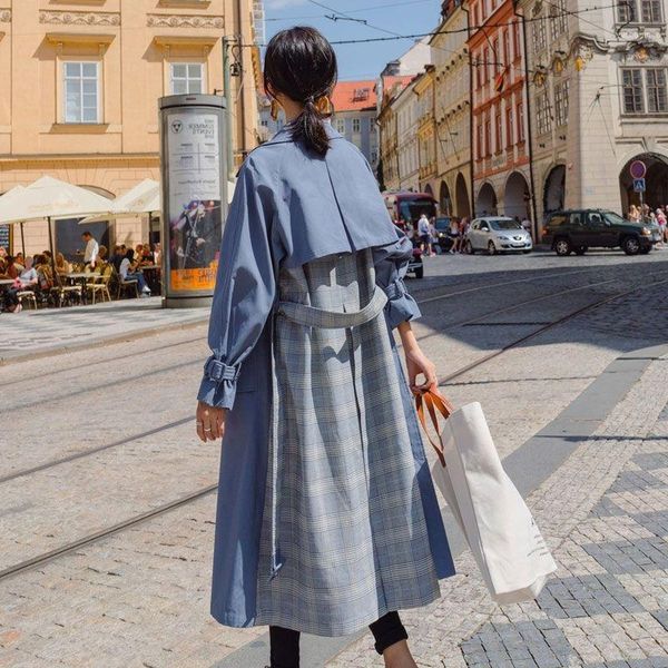 spring autumn long trench coat women full sleeve casual splice plaid loose outerwear lady 2020 fashion belt windbreaker m2471, Tan;black
spring autumn long trench coat women full sleeve casual splice plaid loose outerwear lady 2020 fashion belt windbreaker m2471, Tan;black