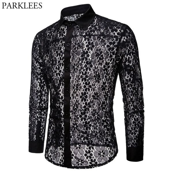 luxury floral embroidery lace shirt men brand new transparent dress shirts mens see trough club party black shirt male 201120, White;black
luxury floral embroidery lace shirt men brand new transparent dress shirts mens see trough club party black shirt male 201120, White;black