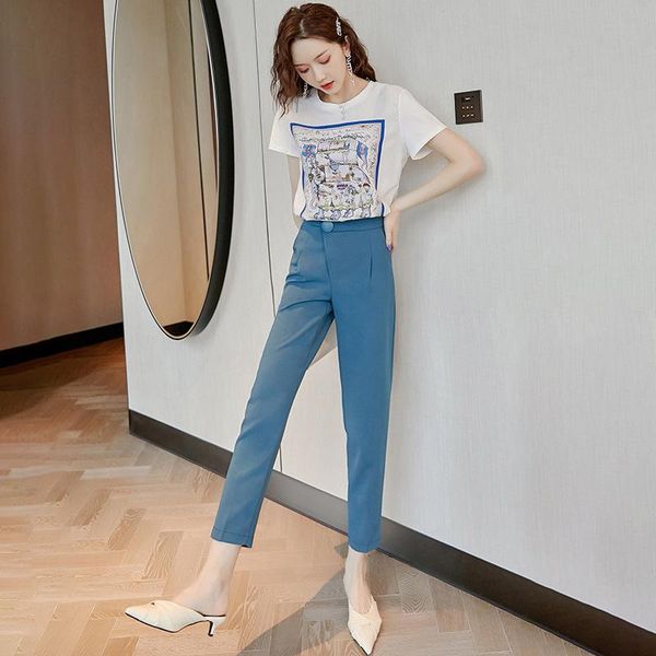 2020 new fashion 2 two piece pants set women summer cotton print t shirt pencil pants trousers office ladies work pantsuits, White
2020 new fashion 2 two piece pants set women summer cotton print t shirt pencil pants trousers office ladies work pantsuits, White