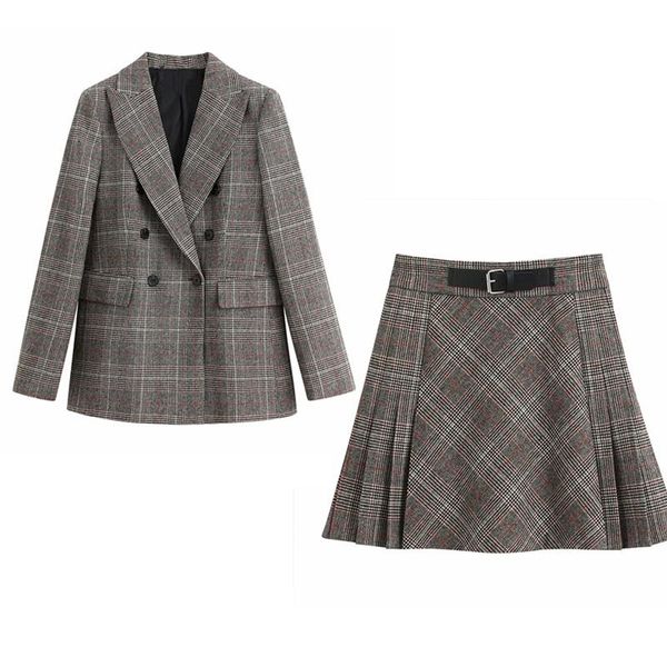 two piece dress women autumn plaid skirts suits 2-piece set office lady double breasted blazers coats and mini female elegant clothing, White
two piece dress women autumn plaid skirts suits 2-piece set office lady double breasted blazers coats and mini female elegant clothing, White