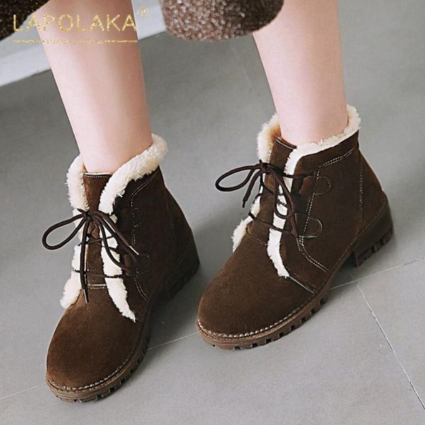 lapolaka 2020 new design big size 43 add fur warm winter boots woman shoes lace up chunky heels comfy ankle boots female, Black 
lapolaka 2020 new design big size 43 add fur warm winter boots woman shoes lace up chunky heels comfy ankle boots female, Black