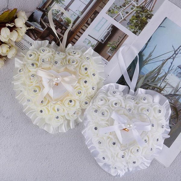 roses heart ring pillow wedding rings wedding bridal pillow bands halter, Pink;blue