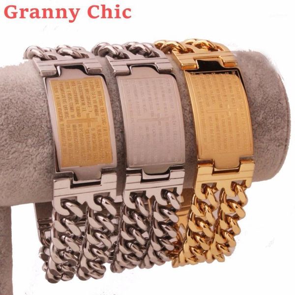 granny chic 9" mens bracelets cross bible smooth id tag bracelet men stainless steel double cuban chain hiphop fashion jewelry1, Black
granny chic 9" mens bracelets cross bible smooth id tag bracelet men stainless steel double cuban chain hiphop fashion jewelry1, Black