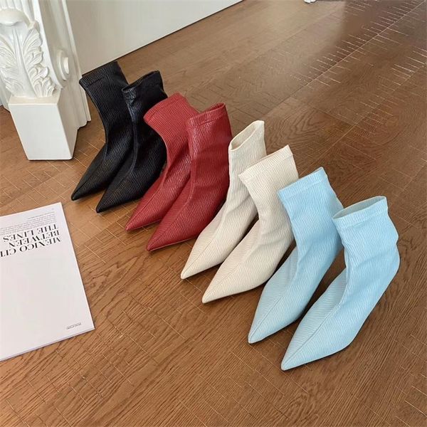 pointed toe fashion women sock boots autumn slip on thin high heels sandals short ankle booties solid color pumps shoes 201114, Black
pointed toe fashion women sock boots autumn slip on thin high heels sandals short ankle booties solid color pumps shoes 201114, Black
