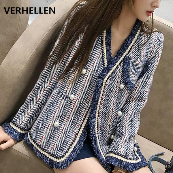verhellen harajuku runway blue white tweed jacket 2020 spring women's long sleeve v neck elegant pearls tassels cardigan coat, Black;brown
verhellen harajuku runway blue white tweed jacket 2020 spring women's long sleeve v neck elegant pearls tassels cardigan coat, Black;brown