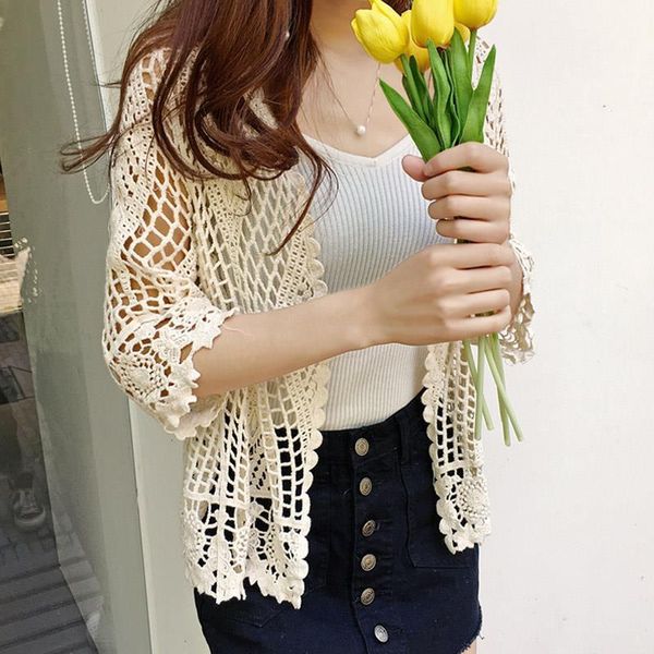 korean white loose knitted 3/4 sleeve hollow out lace cardigan women vintage crochet crop women summer blouses 2020
korean white loose knitted 3/4 sleeve hollow out lace cardigan women vintage crochet crop women summer blouses 2020