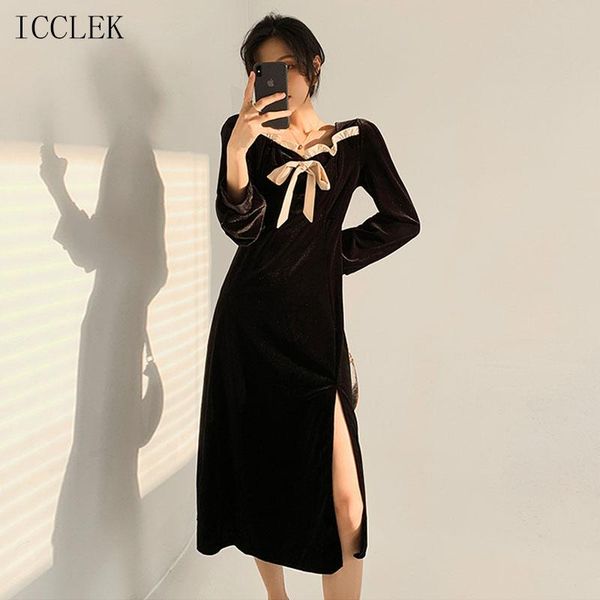 french vintage square collar midi dress vestido de mujer 2021 spring autumn new korean fashion bowknot gold velvet women's dress, Black;gray
french vintage square collar midi dress vestido de mujer 2021 spring autumn new korean fashion bowknot gold velvet women's dress, Black;gray