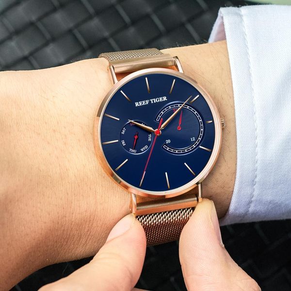 new reef tiger/rt brand luxury dress watch blue dial rose gold men quartz steel waterproof watch men relogio masculino rga1664 t200409, Slivery;brown
new reef tiger/rt brand luxury dress watch blue dial rose gold men quartz steel waterproof watch men relogio masculino rga1664 t200409, Slivery;brown