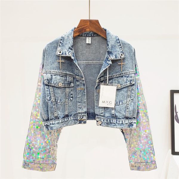 women's jackets industrial sequin jeans coat short loose-fit jacket spring autumn fashion bf sequins sleeve cowboy clothes coats, Black;brown
women's jackets industrial sequin jeans coat short loose-fit jacket spring autumn fashion bf sequins sleeve cowboy clothes coats, Black;brown