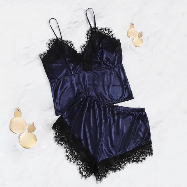 women nightwear lace trim pajamas silk v-neck camisole shorts set lingerie sleeveless sleepwear vestido para dormir w511, Black;red
women nightwear lace trim pajamas silk v-neck camisole shorts set lingerie sleeveless sleepwear vestido para dormir w511, Black;red