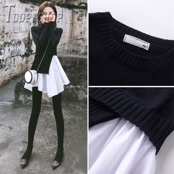 fake two pieces patchwork women sweater korean pullover female sweaters 201111, White;black
fake two pieces patchwork women sweater korean pullover female sweaters 201111, White;black