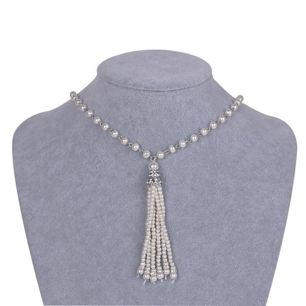 pendant necklaces long pearl necklace, tassel beaded multi-layer necklace., Silver 
pendant necklaces long pearl necklace, tassel beaded multi-layer necklace., Silver