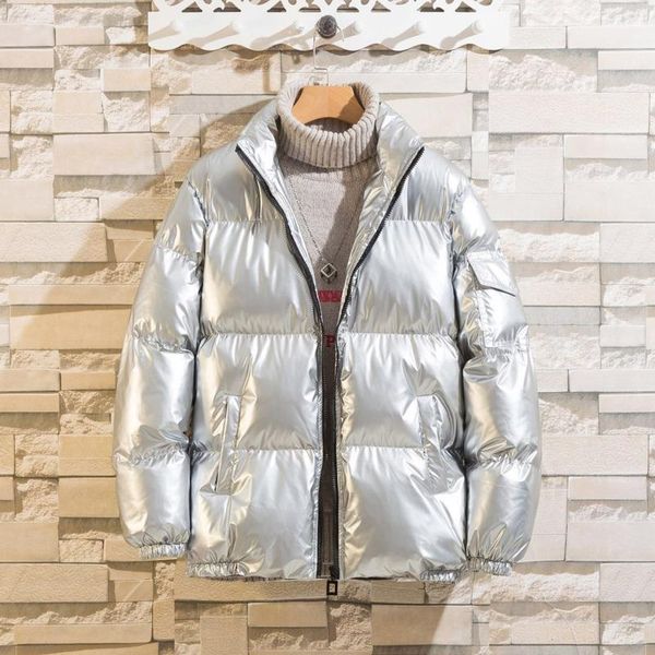 men's down & parkas winter listing silver shiny coat cotton trend large thick warm jacket trendy casual clothes, Black