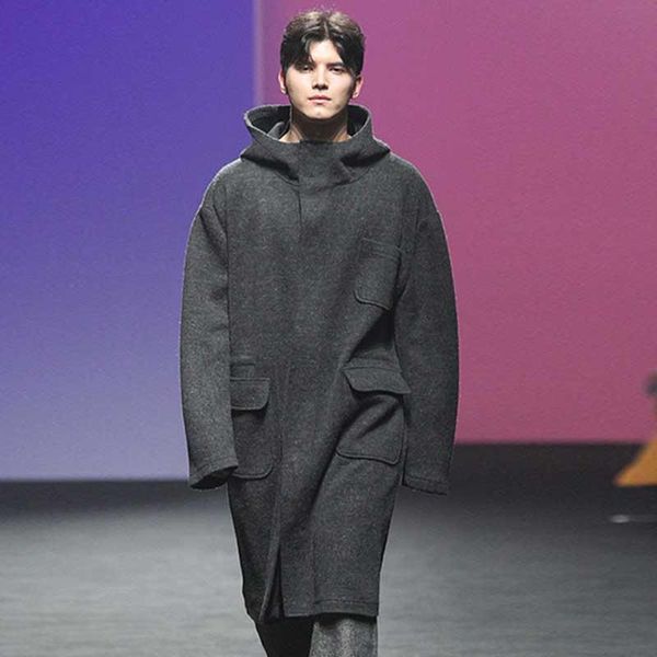 men's coat autumn and winter new loose gray youth casual hooded simple long coat woolen, Black
men's coat autumn and winter new loose gray youth casual hooded simple long coat woolen, Black